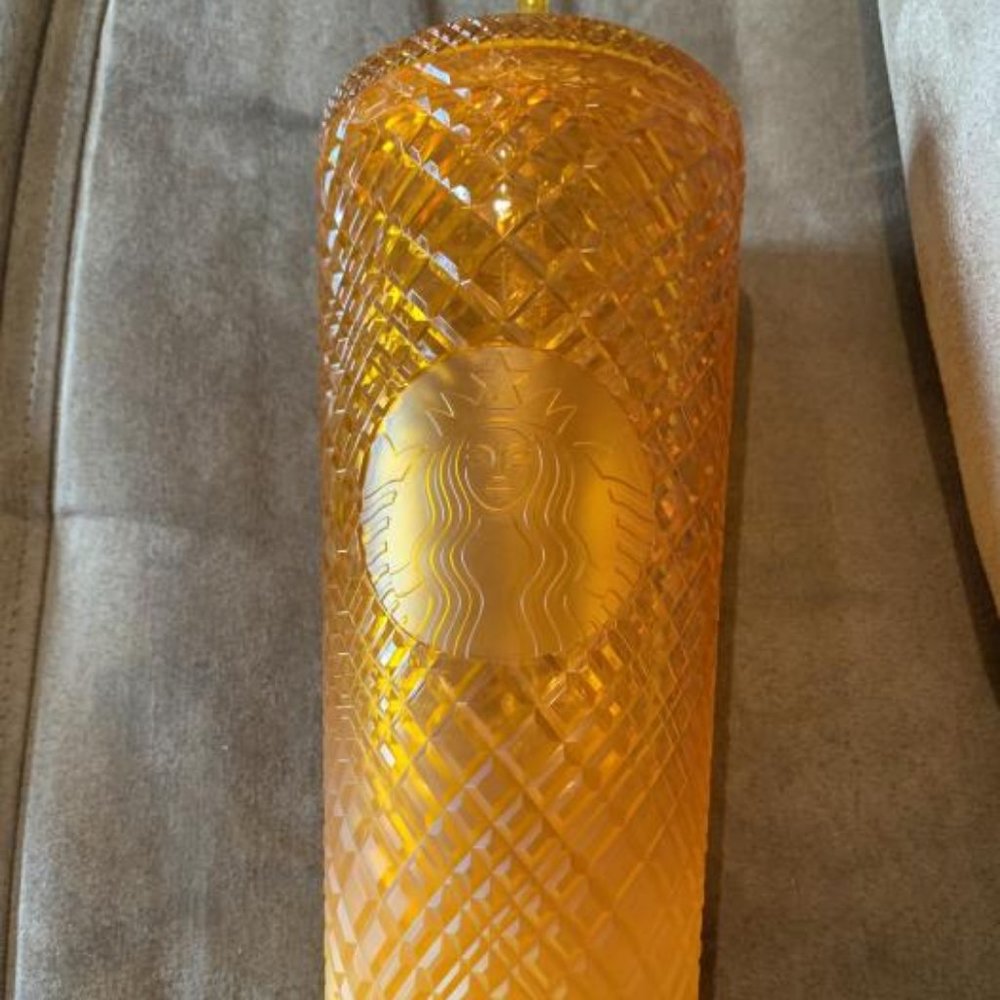 Starbucks 2022 Ombre Orange Mango Jeweled Studded Tumbler Cold Cup Venti 24oz